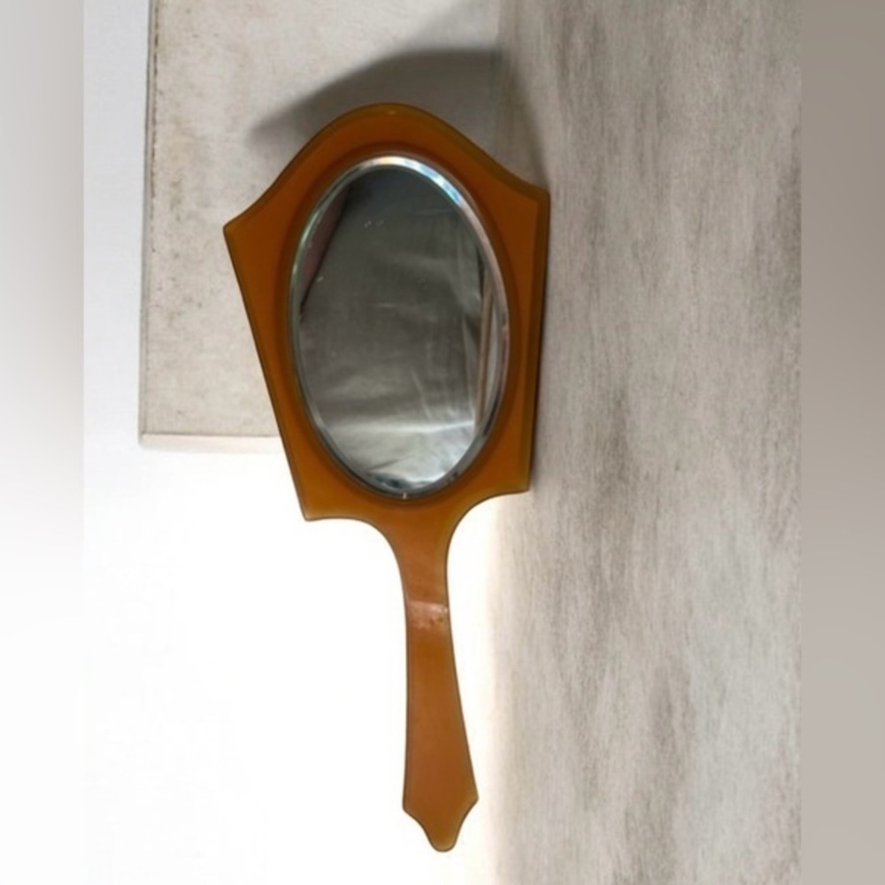 Vintage Pyralin Mayflower Vanity Hand Mirror Art Deco Celluloid Beveled Glass 15